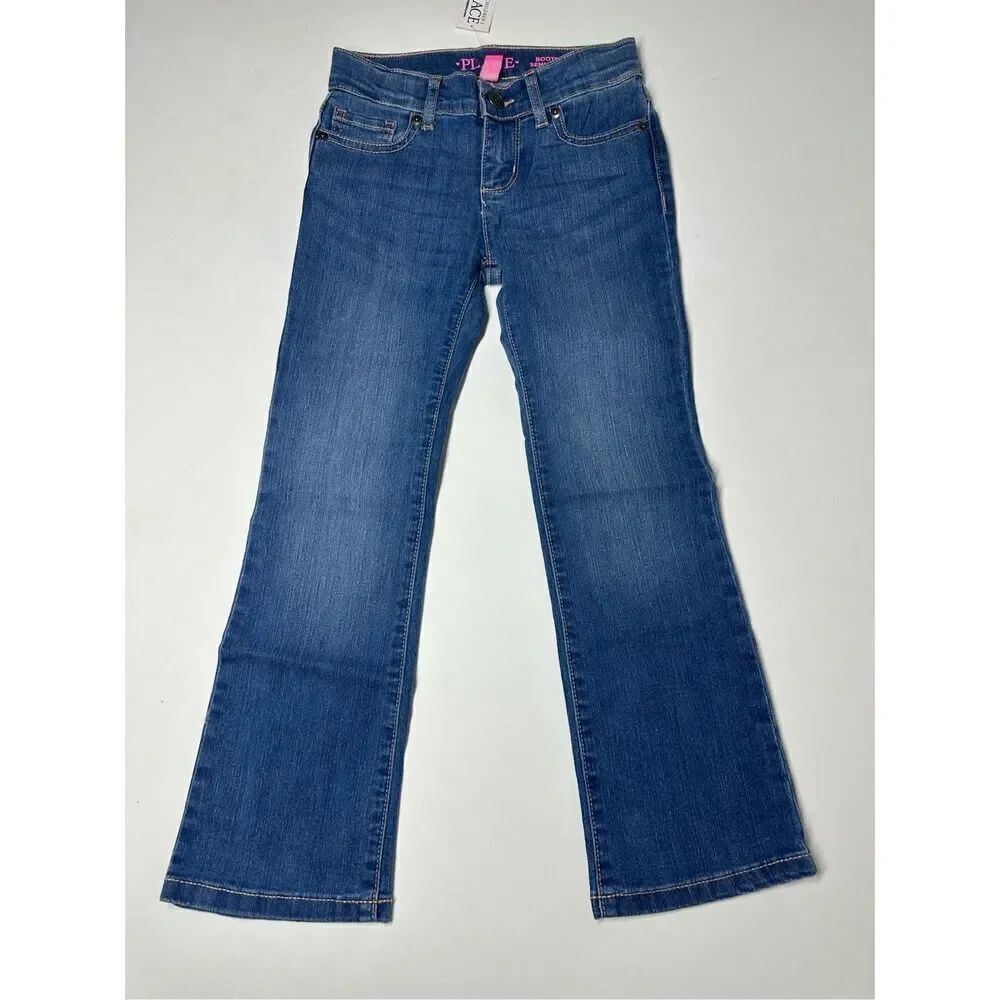 NWT THE CHILDREN'S PLACE Indigo Stone Blue Bootcut Jeans Sz 6 Adjustable Waist
